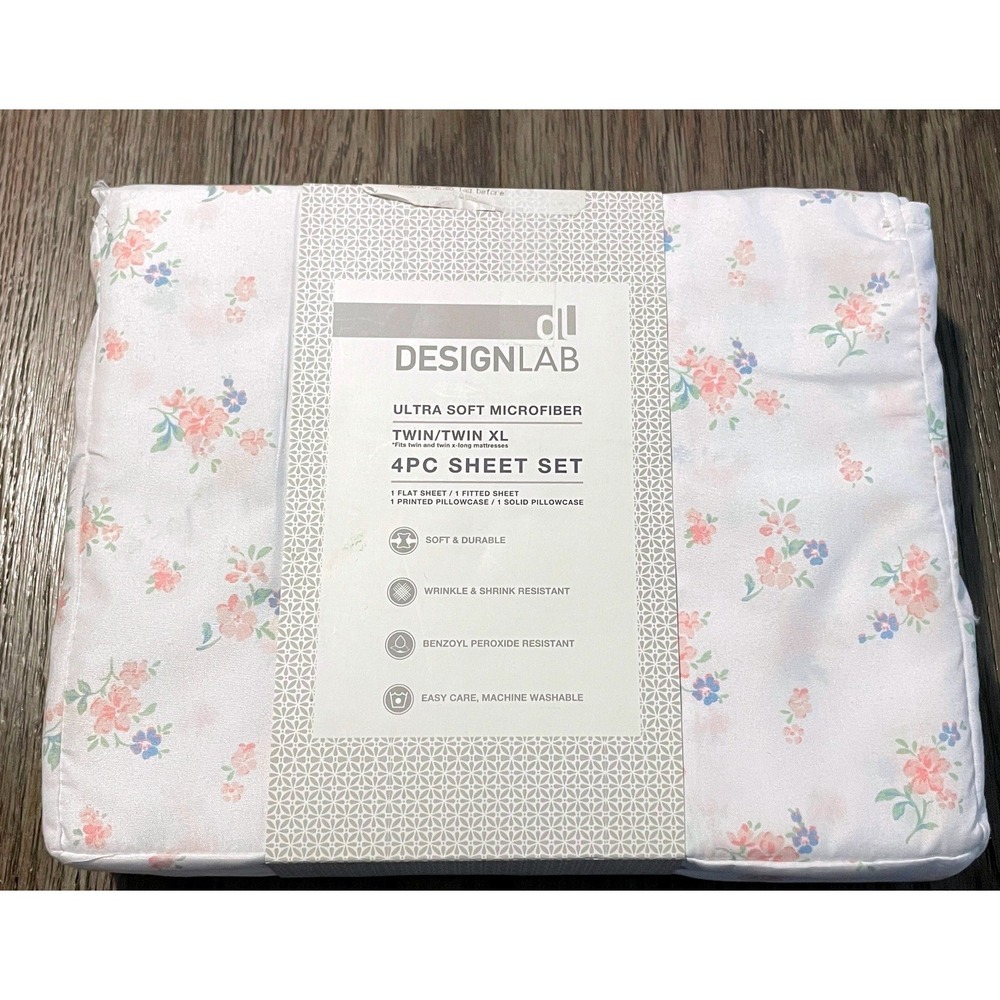 DesignLab Sheet Set Twin XL Ditzy Floral Pink Blue Microfiber 4pc MCH20-5250